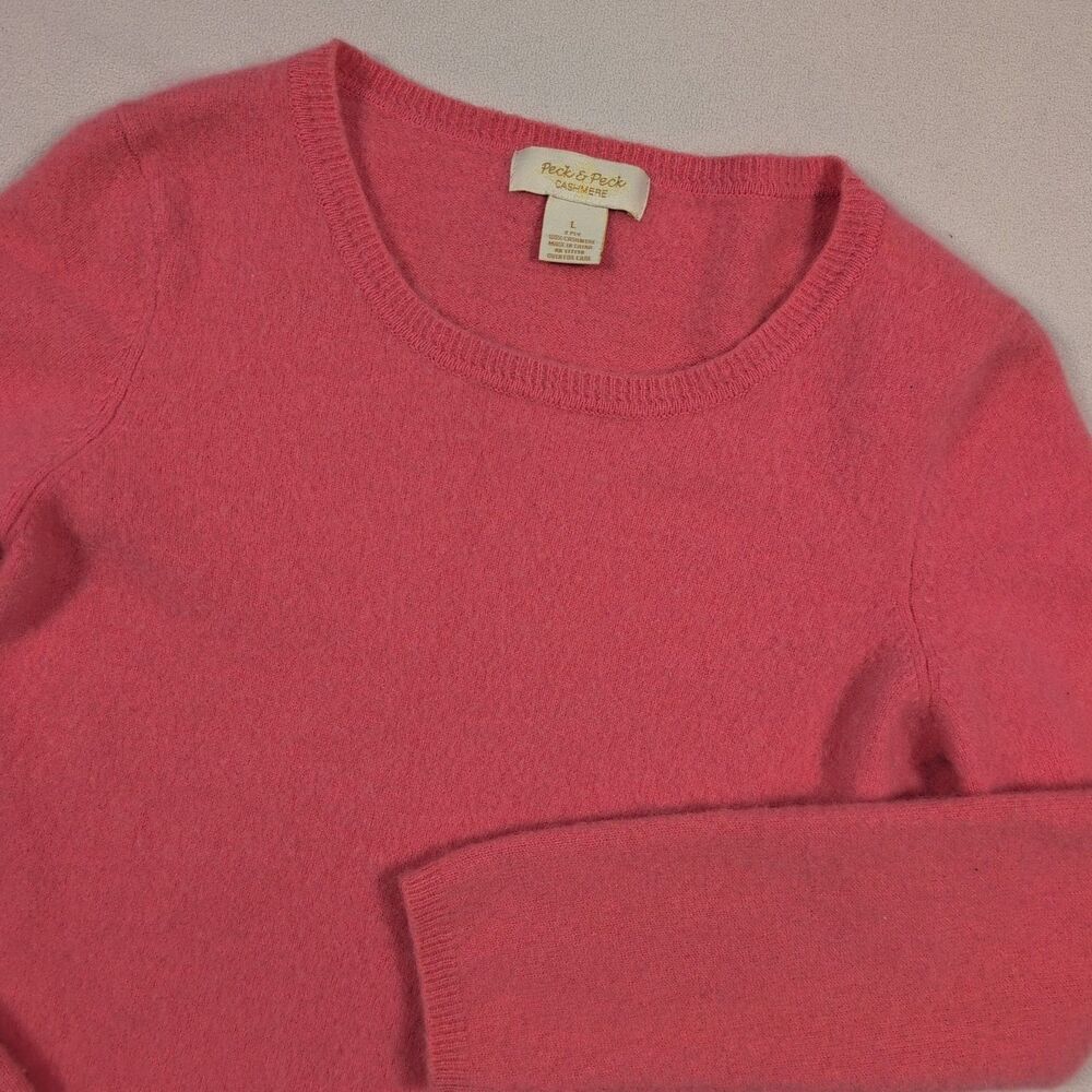 Peck & Peck Women's Large Pink 100% Cashmere Scoop Neck Sweater Classic Soft